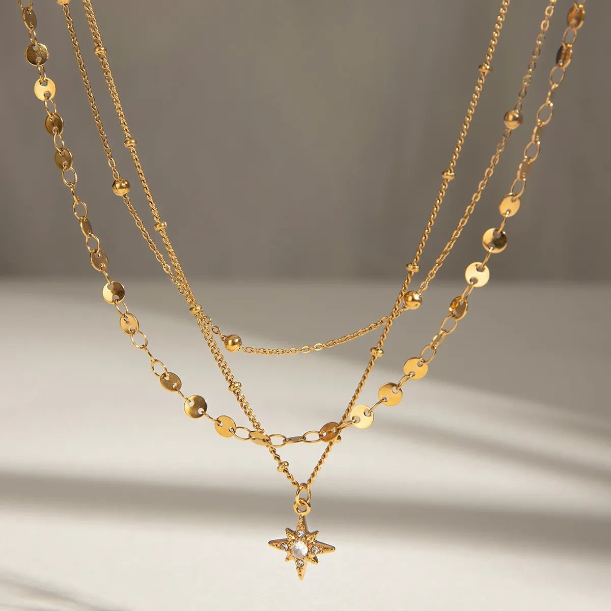 18K Gold-Plated Layered Star Pendant Necklace
