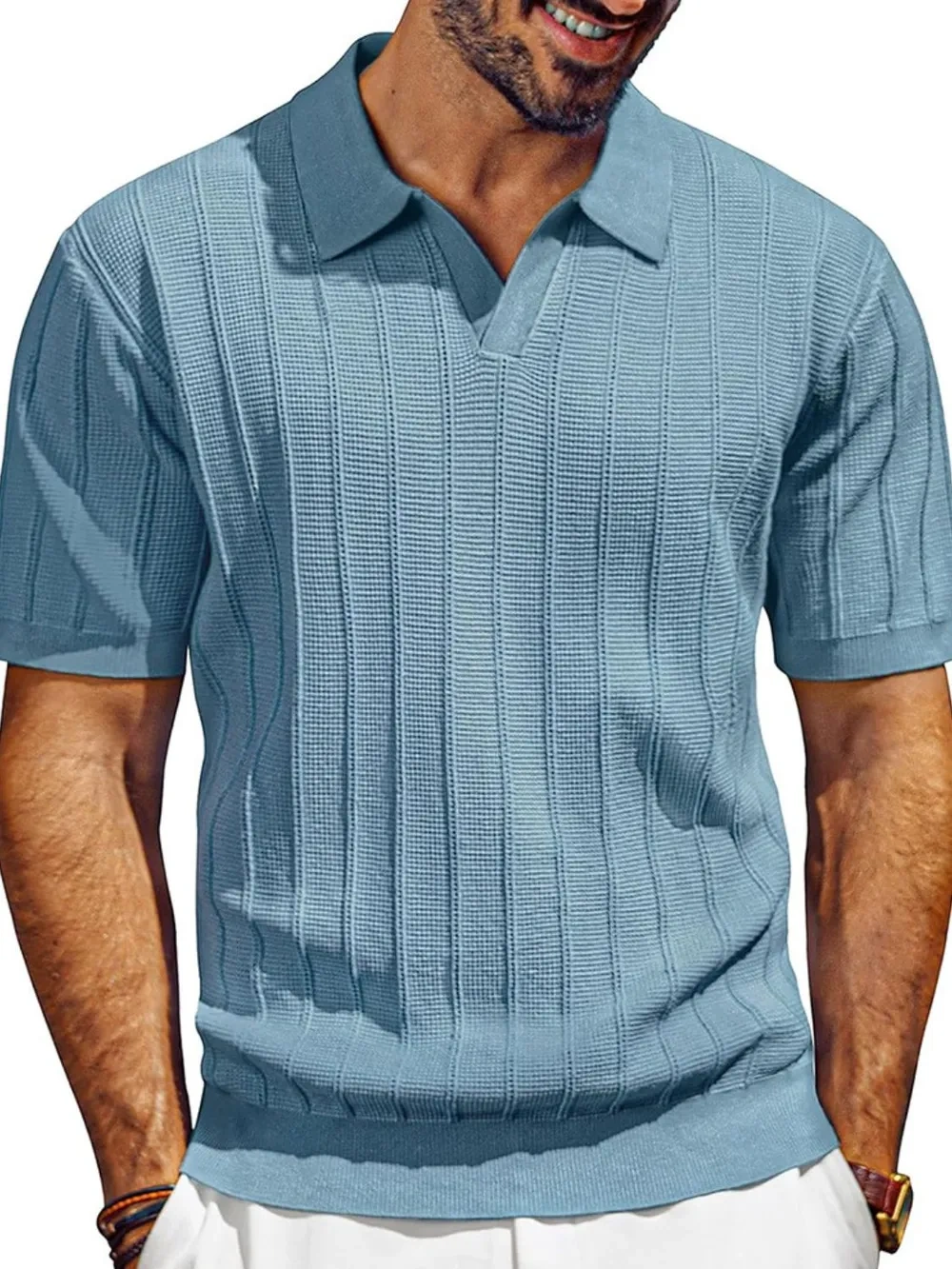 Men's Full Size Textured Collared Neck Short Sleeve Polo Plus Size