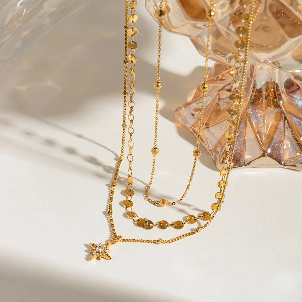 18K Gold-Plated Layered Star Pendant Necklace